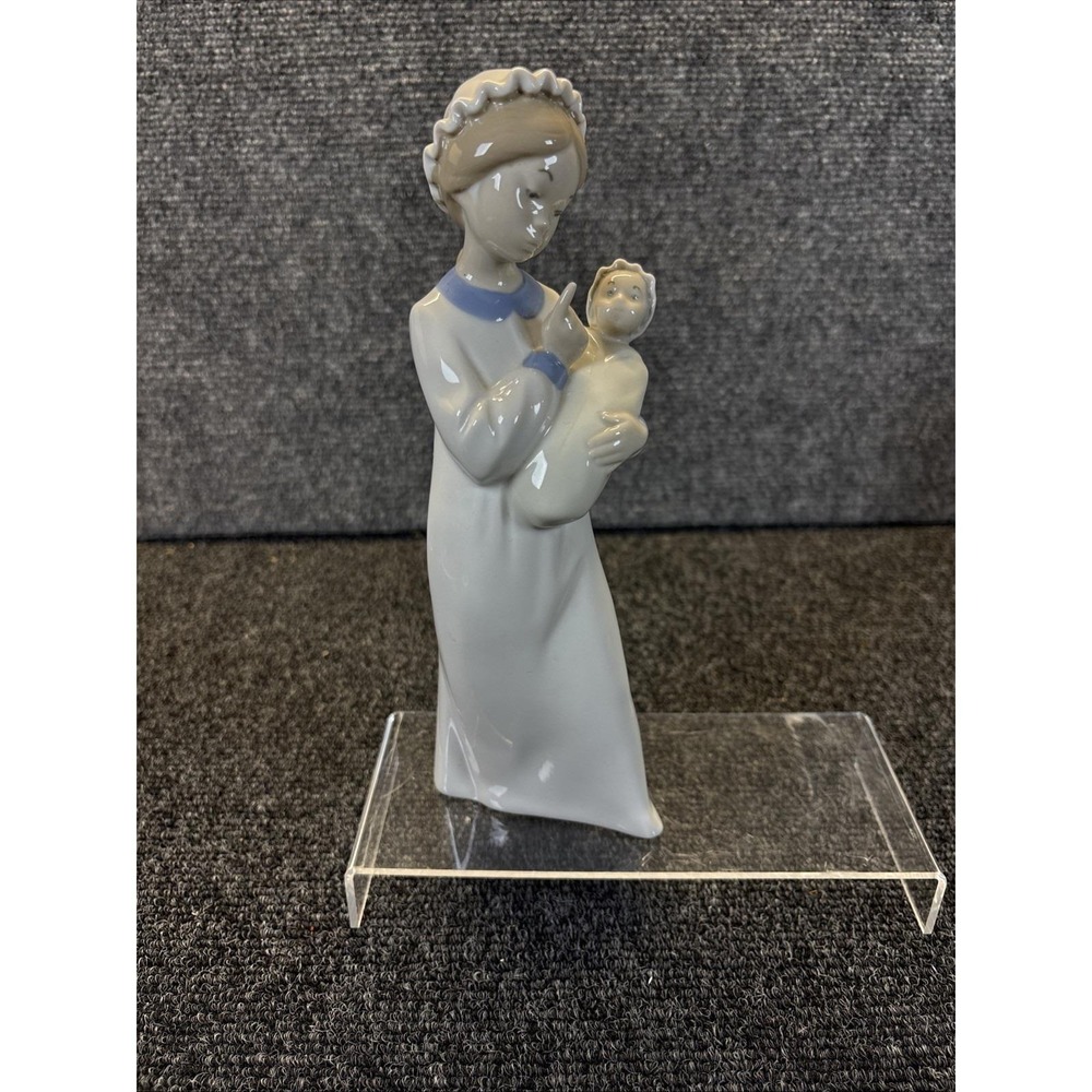 Vtg~Rex Valencia~Porcelain~Mother/Baby Figurine~Blue & White~Spain